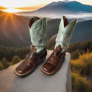 Dan Post Brown and Mint Heeled Boots